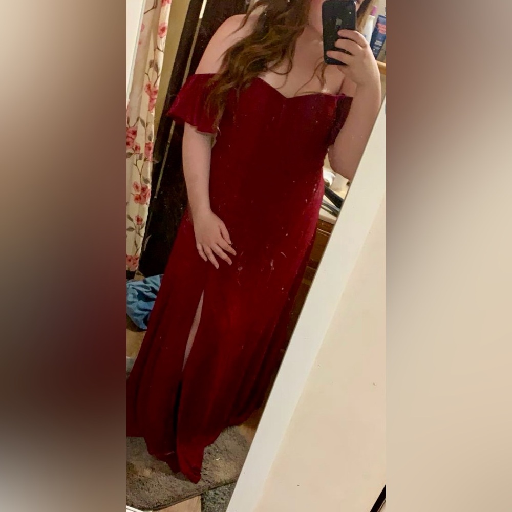 Floor Length Burgundy Off Shoulder Formal Gown